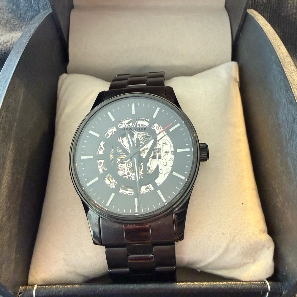Black Skeleton Dial Watch Men's 
CARAVELLE by BULOVA